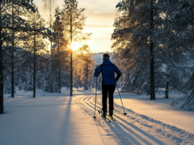 Person driver med zone 2 trening på langrennski i norsk vinterskog