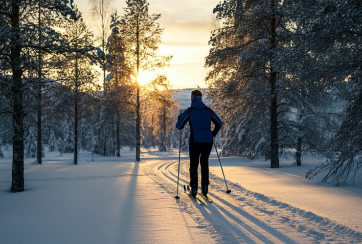 Person driver med zone 2 trening på langrennski i norsk vinterskog