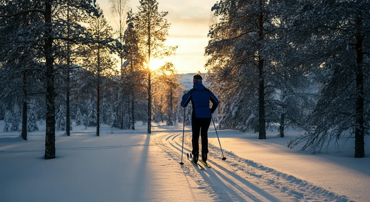 Person driver med zone 2 trening på langrennski i norsk vinterskog