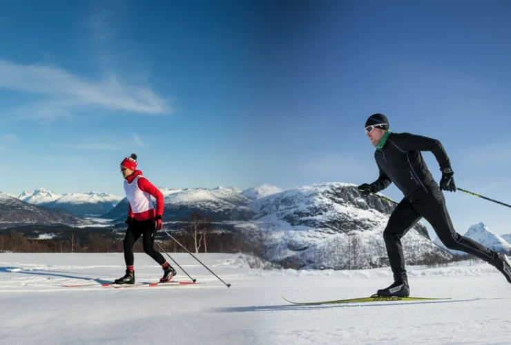 Kontrast mellom rolig langrenn Zone 2 trening og intens HIIT sprint i norsk vinter