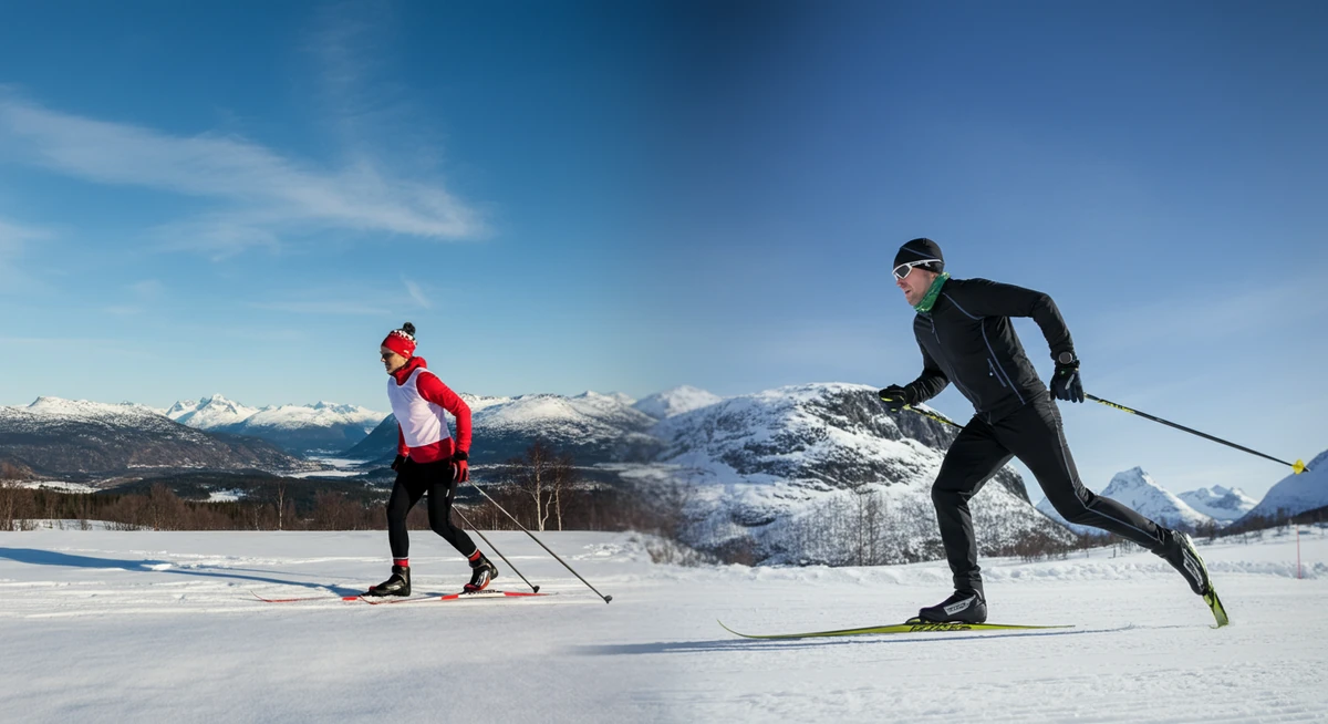Kontrast mellom rolig langrenn Zone 2 trening og intens HIIT sprint i norsk vinter