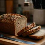 Ketobrød oppskrift: hjemmebakt lavkarbo brød i skiver på fjøl