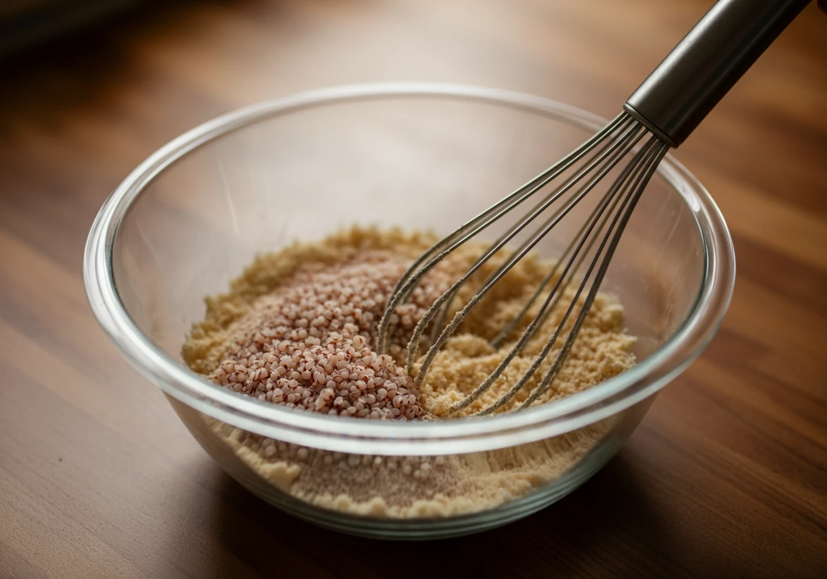 Tørre ingredienser til ketobrød blandes i en bolle