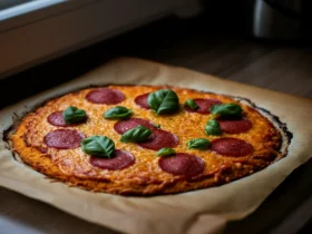 Lavkarbo pizza oppskrift: sprø fathead-pizza med basilikum