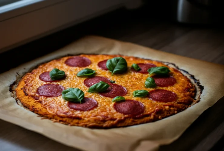 Lavkarbo pizza oppskrift: sprø fathead-pizza med basilikum