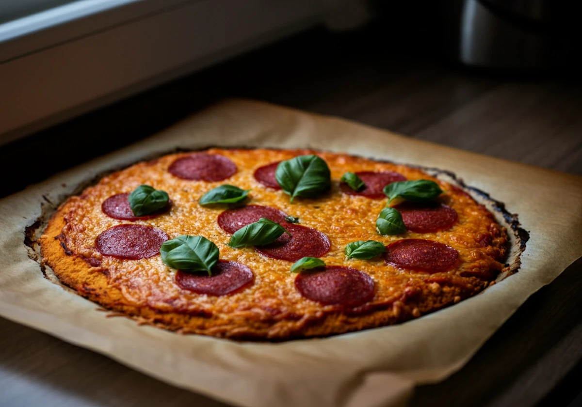 Lavkarbo pizza oppskrift: sprø fathead-pizza med basilikum