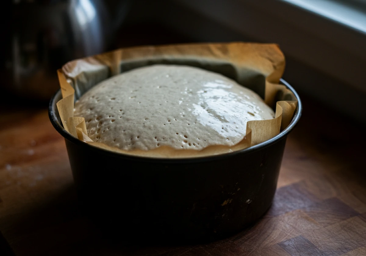 Ferdig aktiv surdeig som har doblet seg, klar til baking
