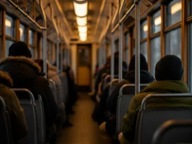 Overfylt trikk i vinterkulde illustrerer risikoen for forkjølelse og kollektivtransport