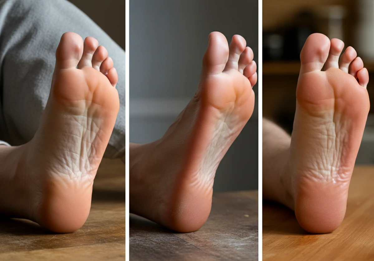 Tre områder på foten med ulike fotsopp symptomer