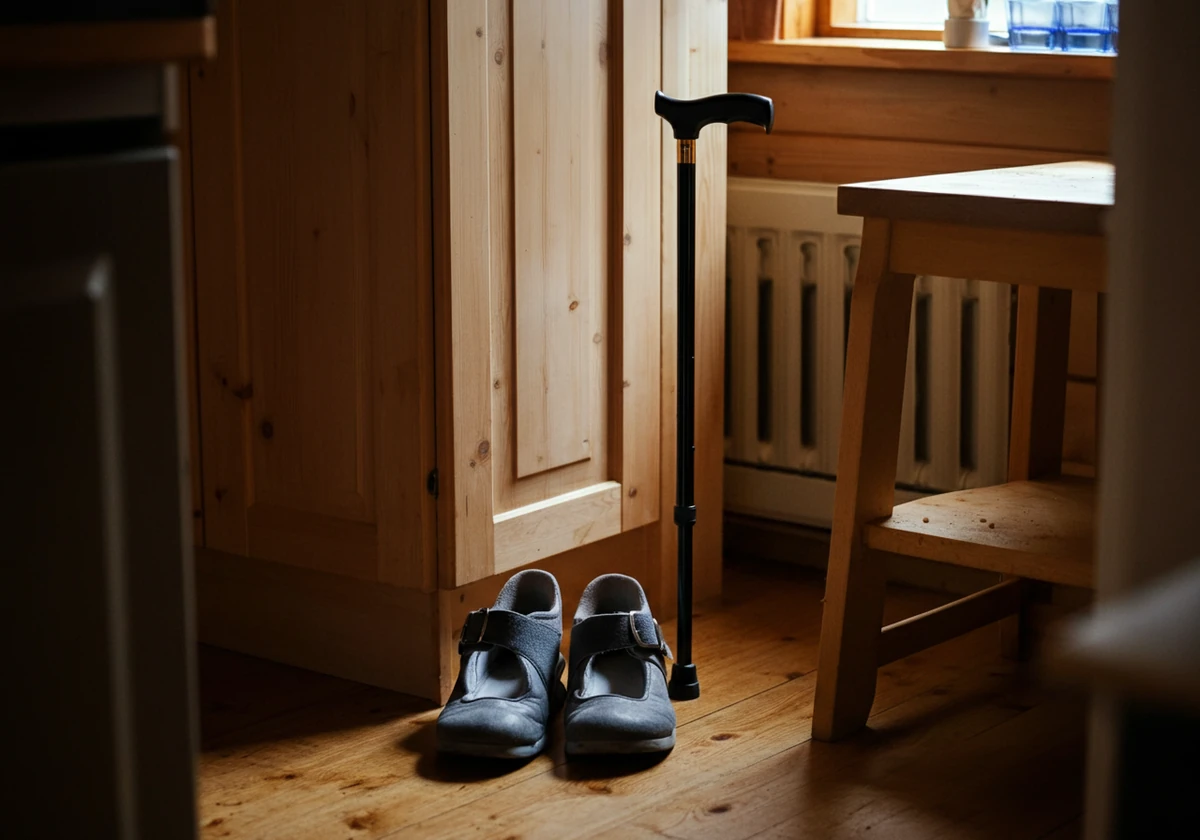 Ortopediske sko og gåstokk som symboliserer hvor ofte fotpleie anbefales for eldre