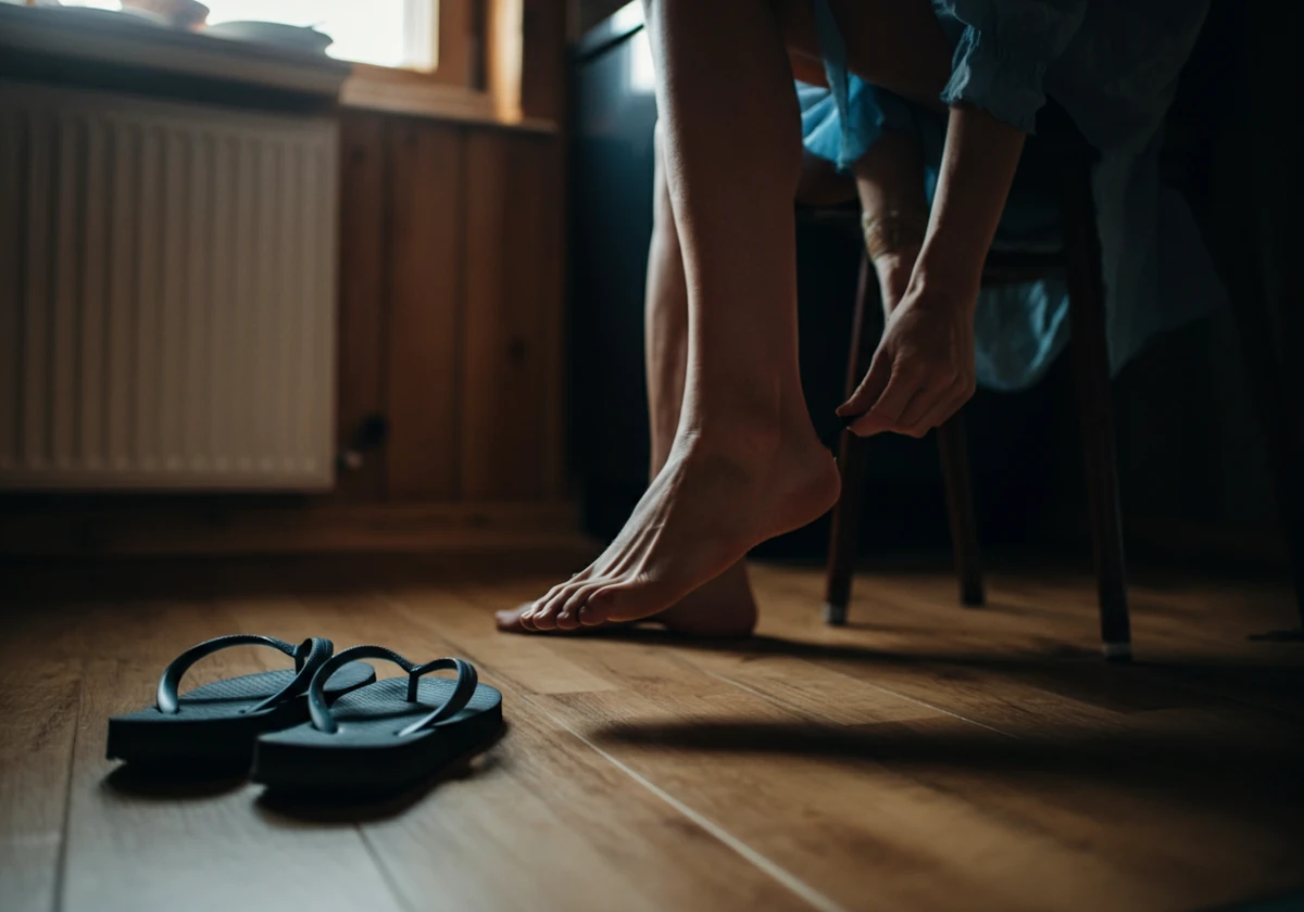 Person bytter til dusjsko for å redusere risikoen for at fotsopp smitter