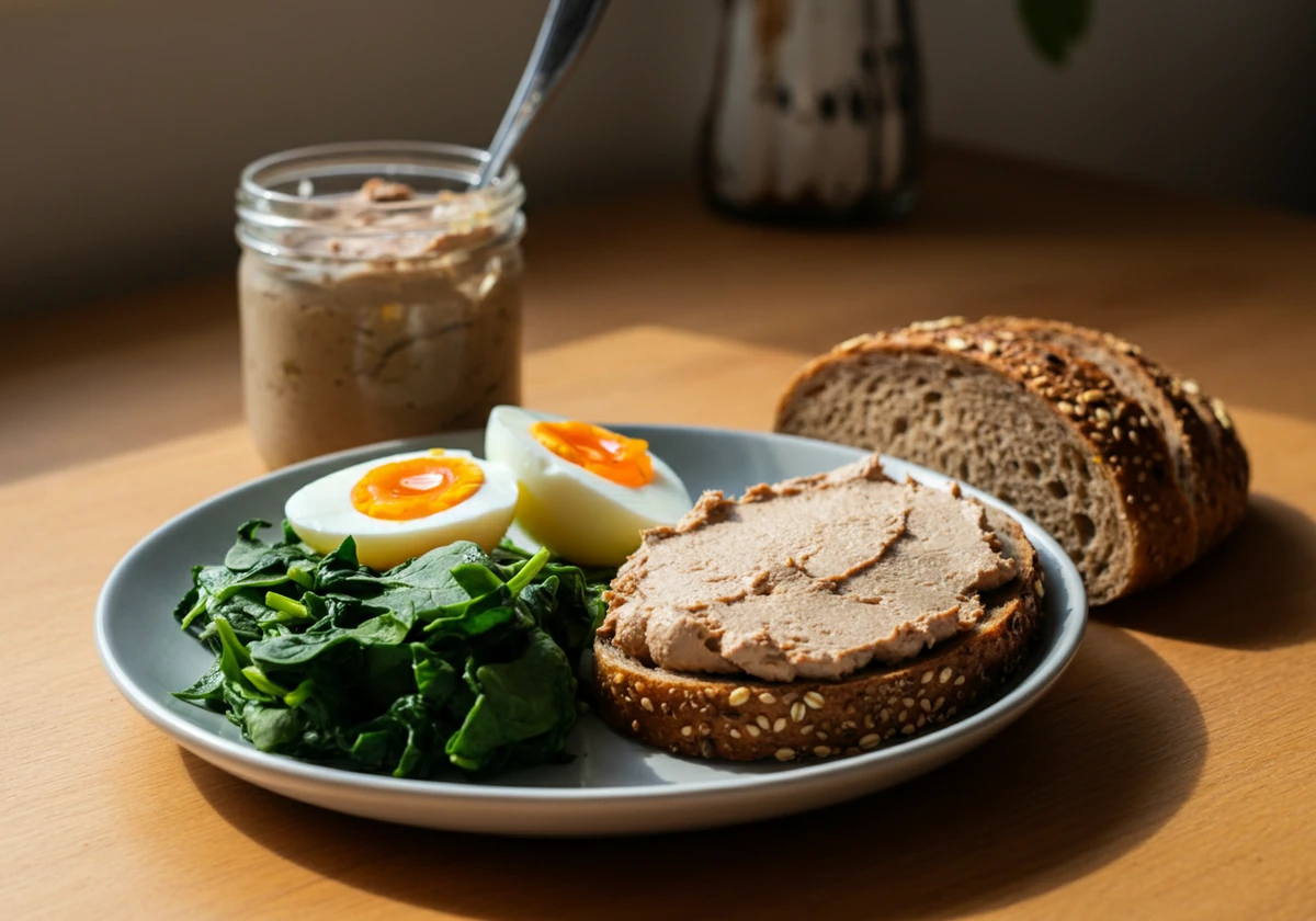 Norsk hverdagsmat med leverpostei, egg og grovbrød, jern- og B12-kilder mot tretthet
