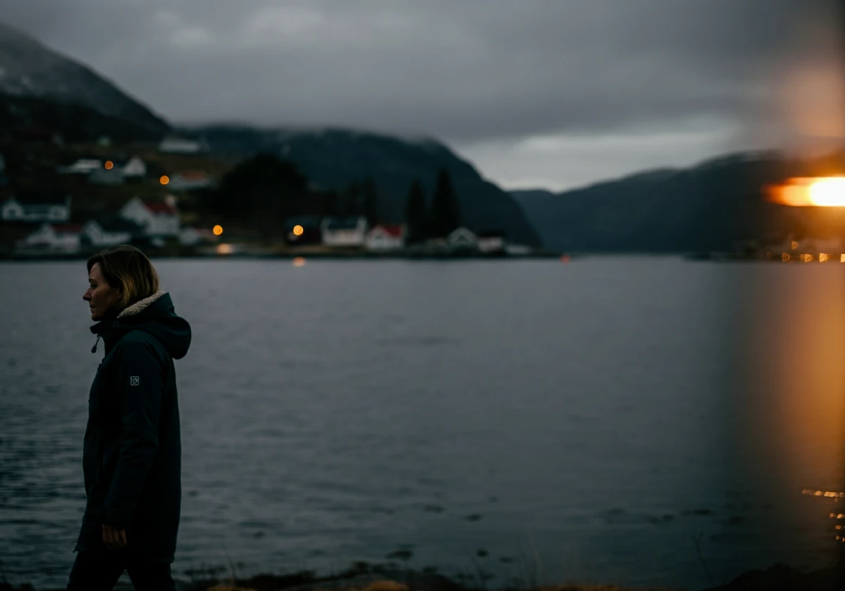 Kvinne på tur i grått norsk vinterlys, lite sollys kan gi lavt D-vitamin og tretthet