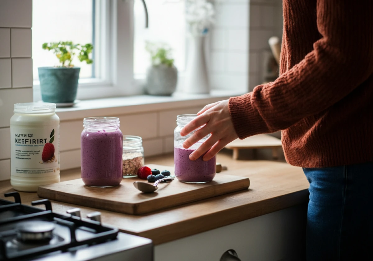 Kefir-smoothie tilberedt hjemme til frokost