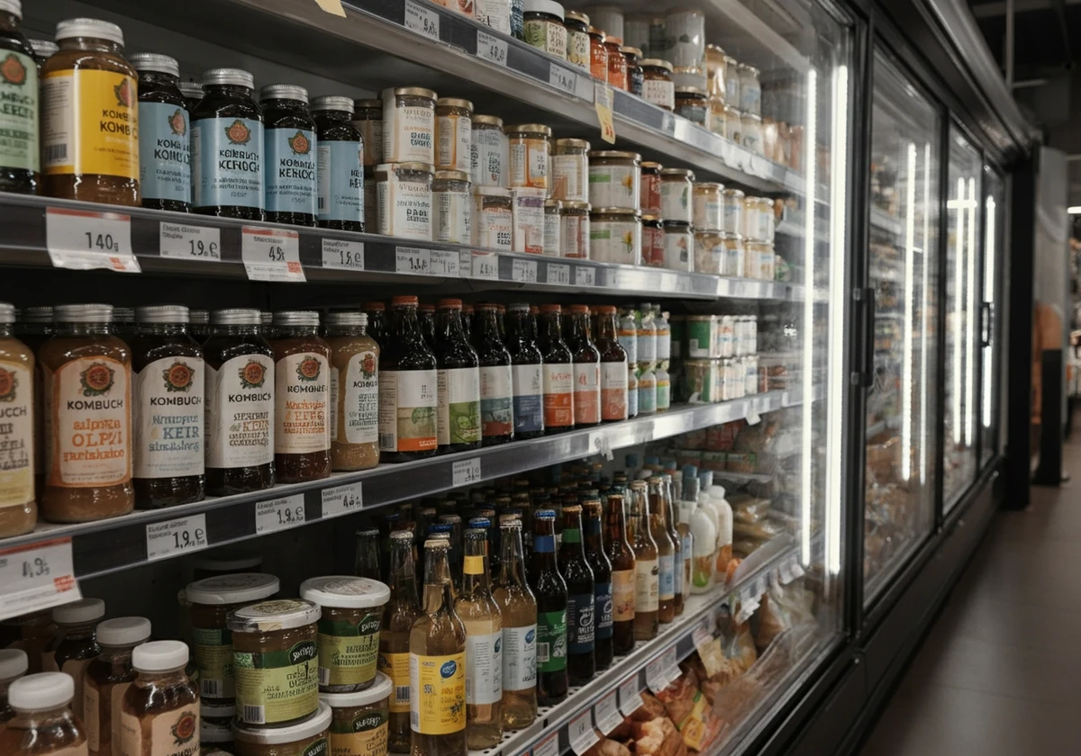Norsk dagligvarehylle med fermenterte produkter