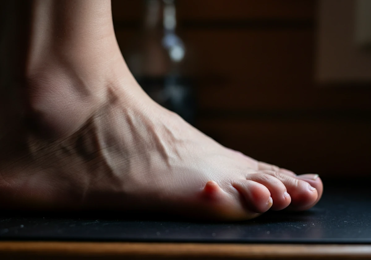 Fot med hammertå og lett bunion, en anatomisk årsak til liktorn samme sted