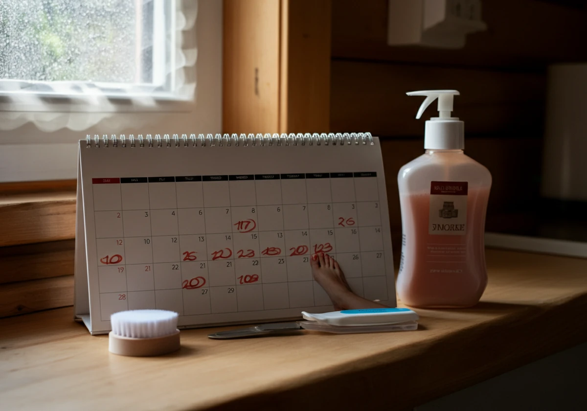 Kalender med faste oppfølgingstimer for behandling av neglesopp symptomer