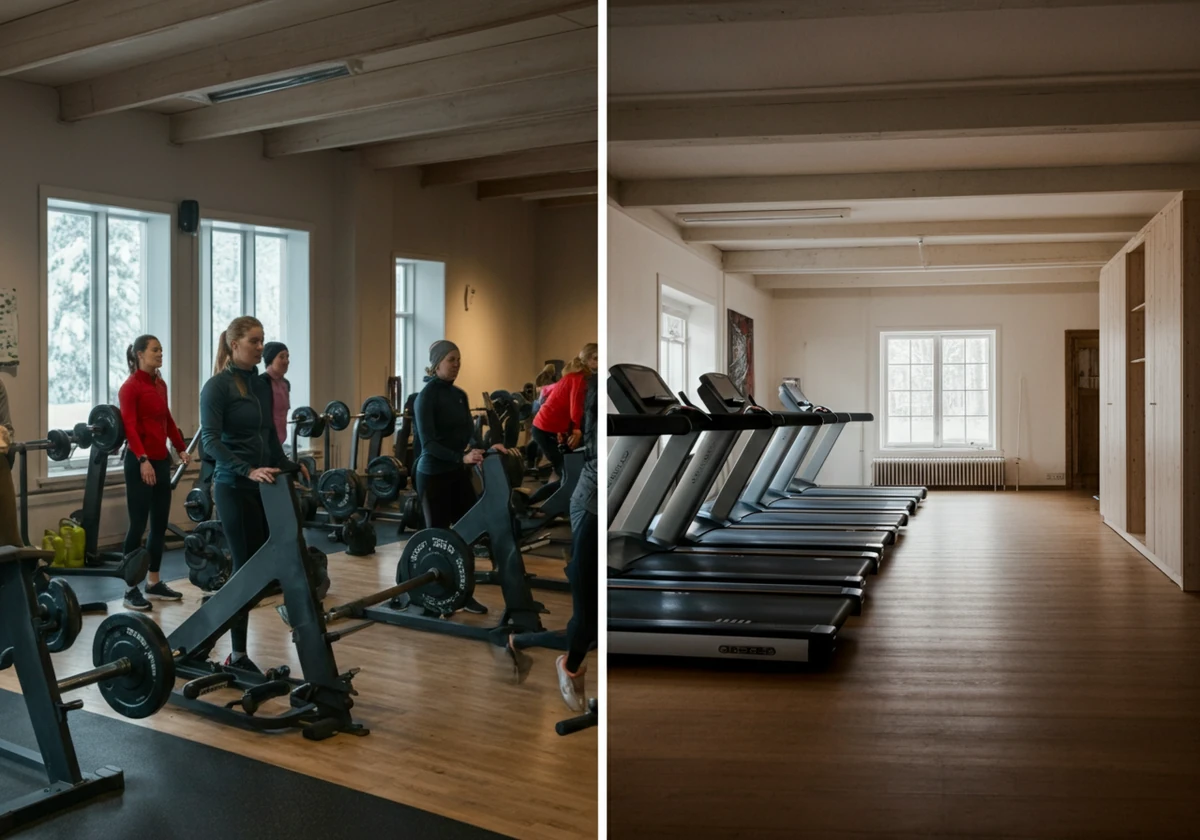 Nyttårsforsett fiasko illustrert med fullt treningssenter i januar og tomt i mars