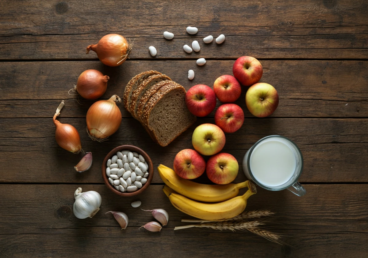 Matvarer med mye FODMAP som løk, hvitløk, bønner og melk