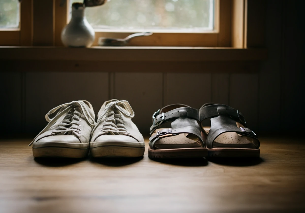 Romslig sko ved siden av åpen sandal for komfortabel hverdagsbruk