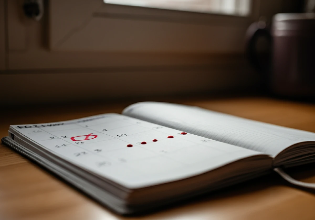 Kalender med markerte kontrolldatoer for oppfølging av tånegl