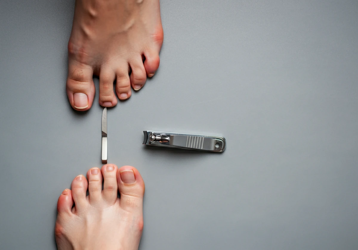 Tånegl klippes rett av med tåklipp, riktig neglekliping i praksis