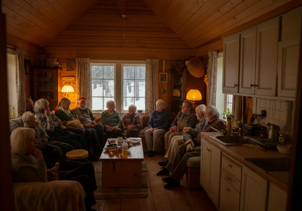 Trang hytte med flere generasjoner samlet under samme tak