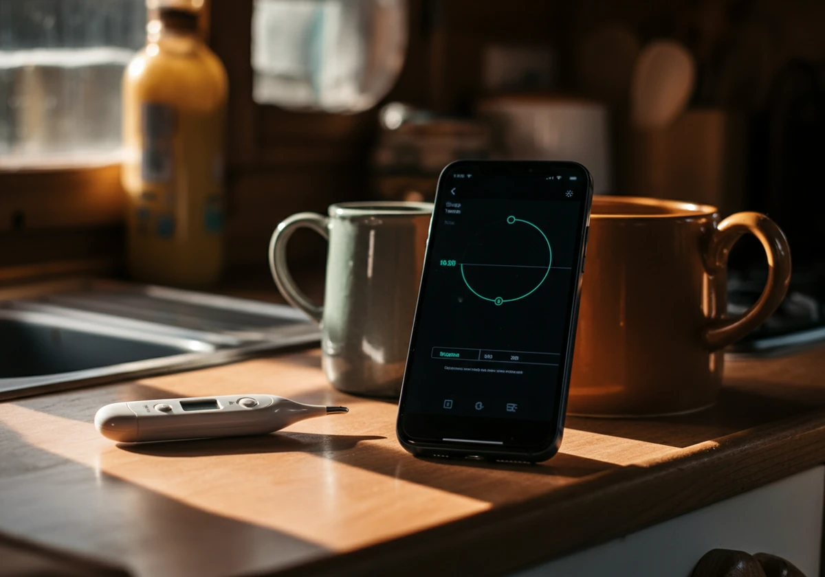 Termometer og søvnmåler på mobilen i bobilen