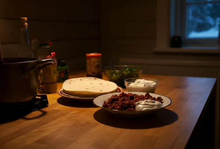 Taco fredag og metabolisme: norsk familie samlet rundt tacobord om kvelden