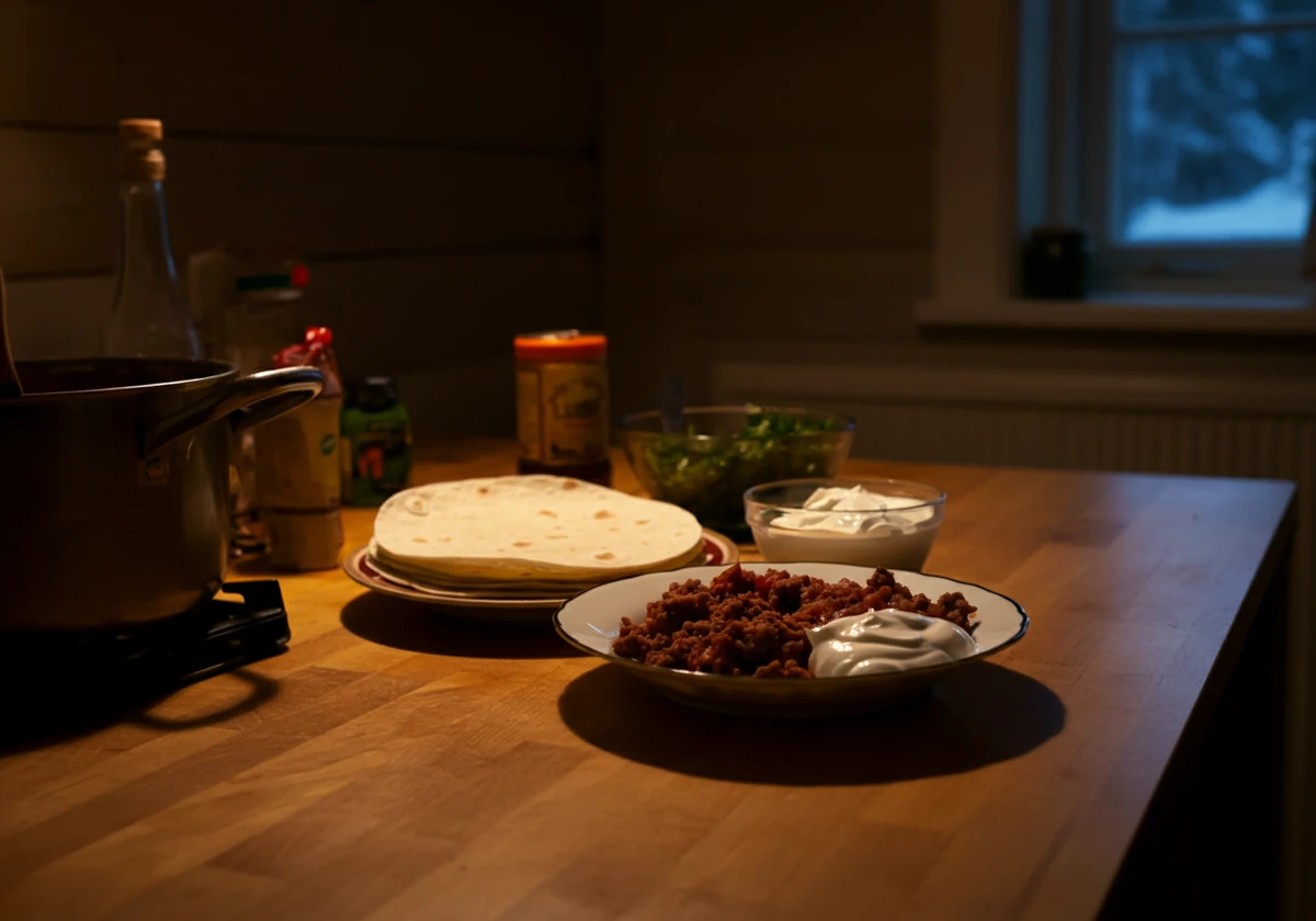 Taco fredag og metabolisme: norsk familie samlet rundt tacobord om kvelden