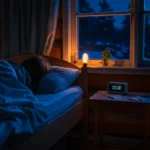 Person som våkner om natten og ligger våken i en norsk soverom med klokka på 03:00