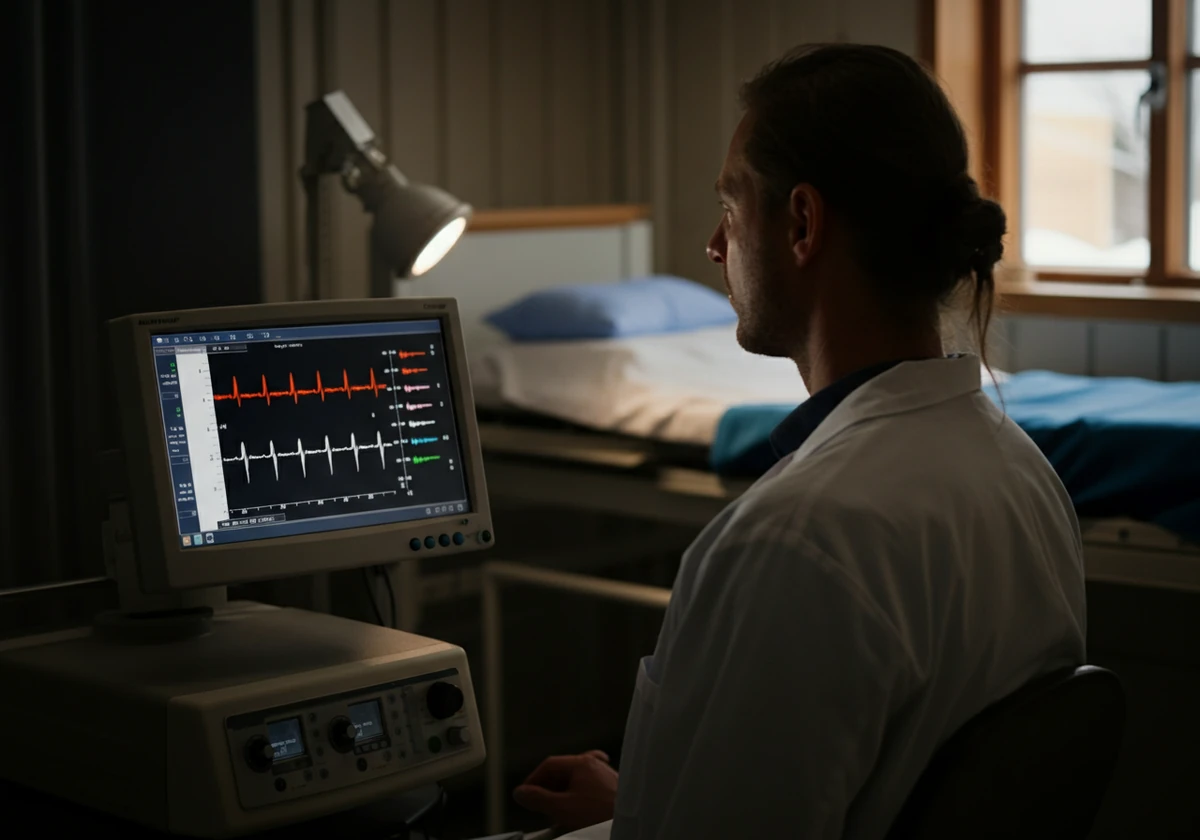 Søvnregistrering med hjernebølger på skjerm i et norsk søvnlaboratorium